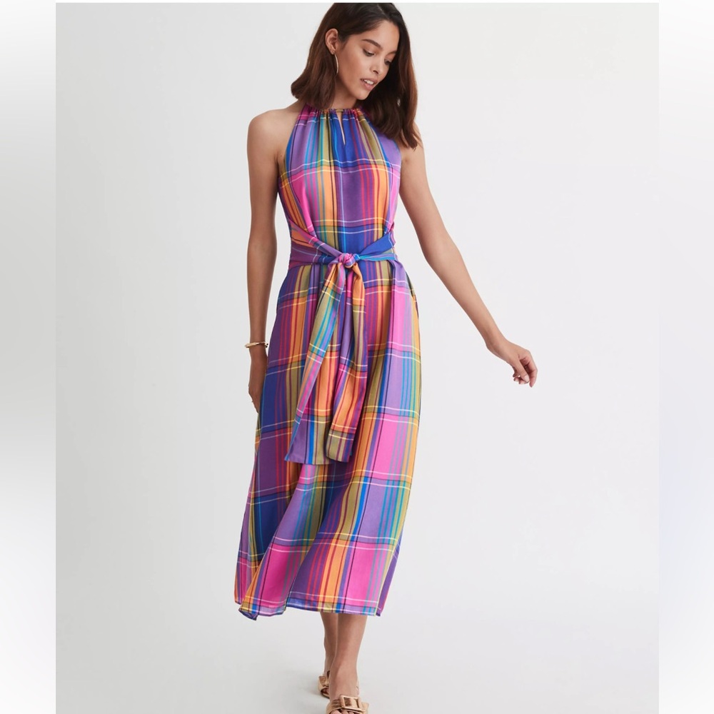 Ann Taylor Multicolor Plaid Halter Maxi Dress